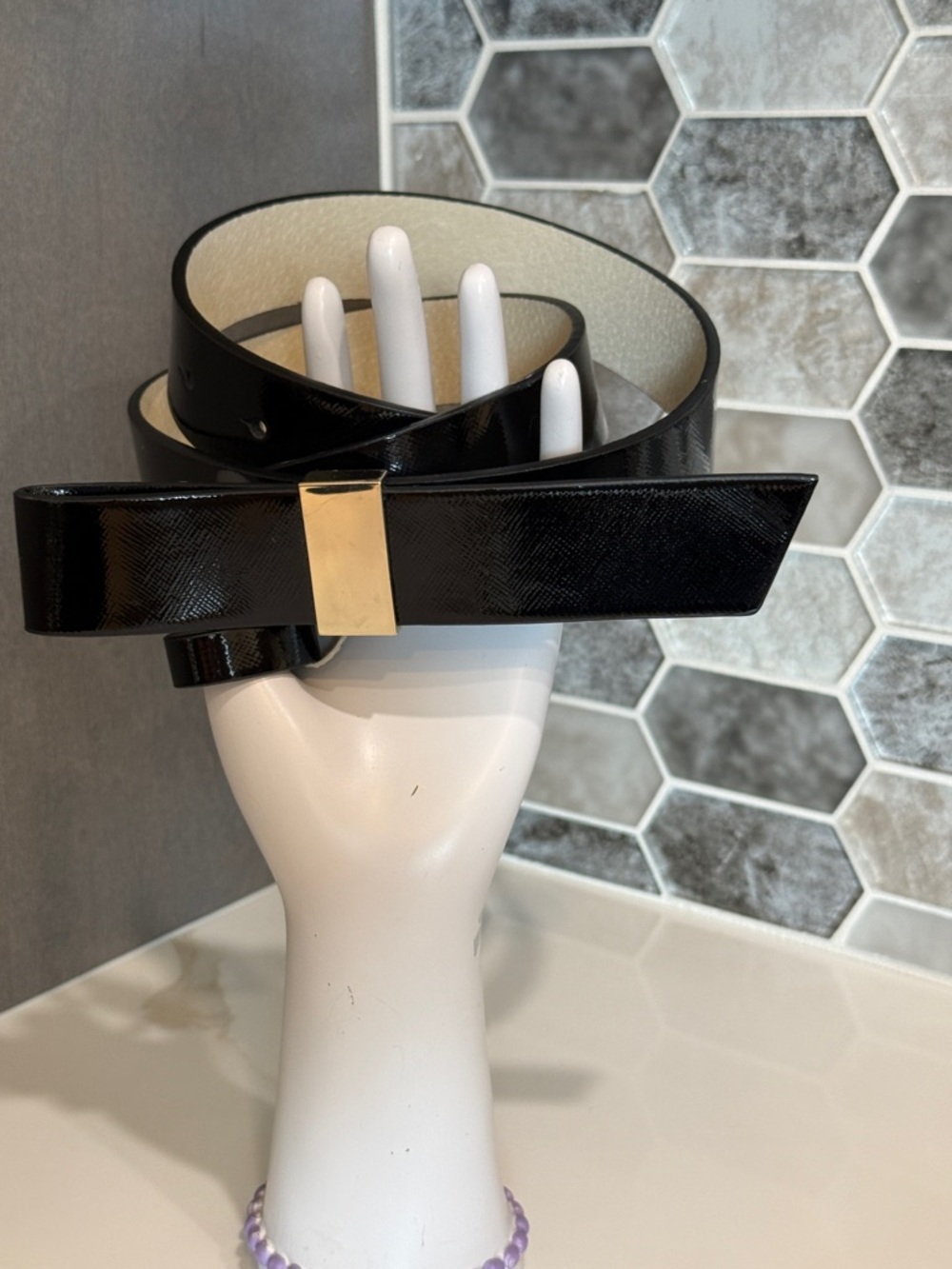 WHBM Patent Bow Loop Belt